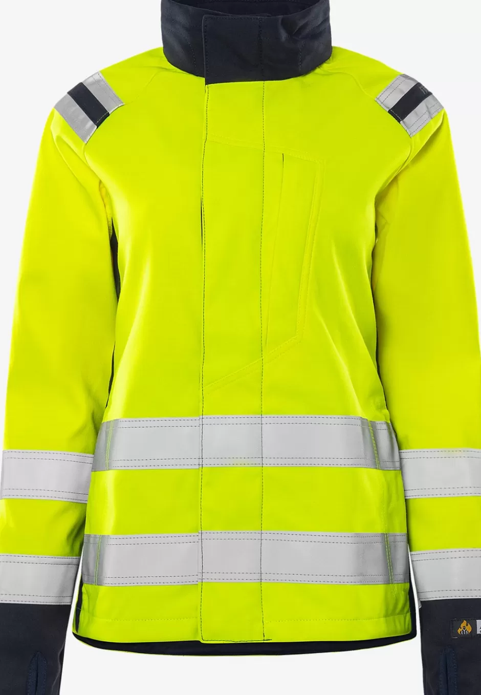 Outlet Fristads Flamestat High Vis Softshell Jakke Dame Kl.3 4076 FSS Hi-Vis gul/Marine - 171