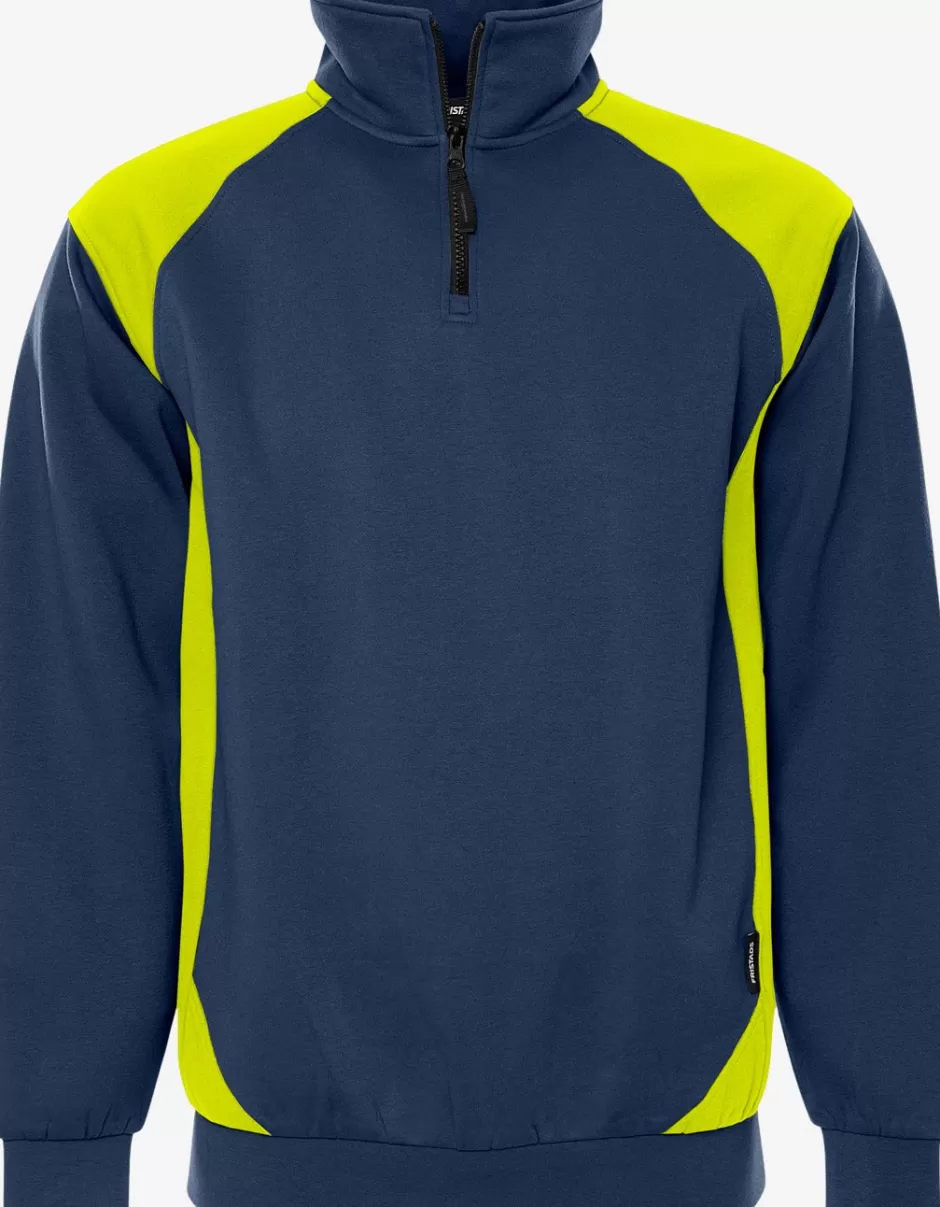 Hot Fristads Half Zip Sweatshirt 7048 GSM Marine/Hi-Vis gul - 556