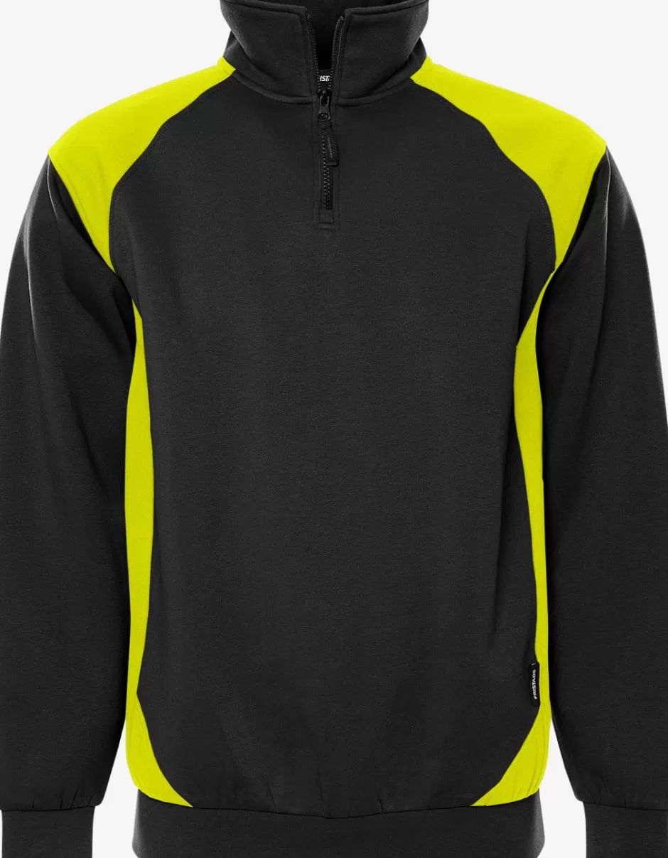 Shop Fristads Half Zip Sweatshirt 7048 GSM Sort/Hi-Vis gul - 982