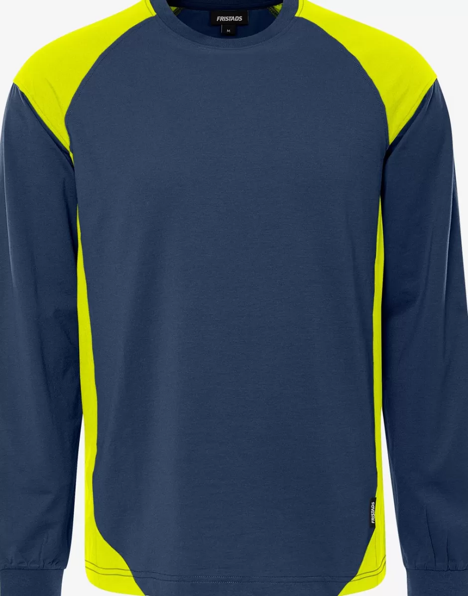 Online Fristads Heavy Langærmet T-shirt 7071 GTM Marine/Hi-Vis gul - 556