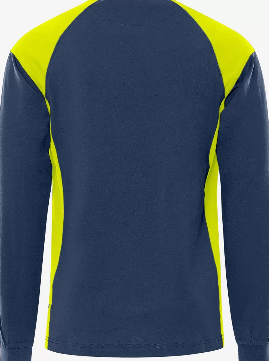 Online Fristads Heavy Langærmet T-shirt 7071 GTM Marine/Hi-Vis gul - 556