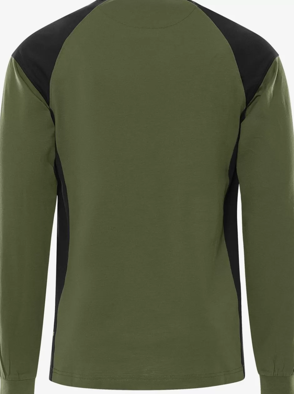 Outlet Fristads Heavy Langærmet T-shirt 7071 GTM Armygrøn/Sort - 796