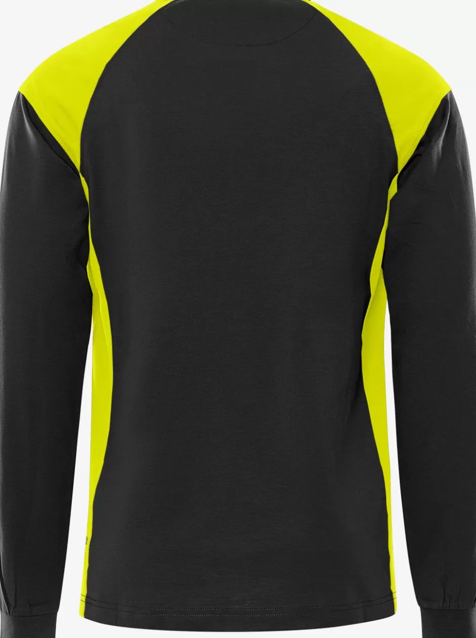 Best Fristads Heavy Langærmet T-shirt 7071 GTM Sort/Hi-Vis gul - 982