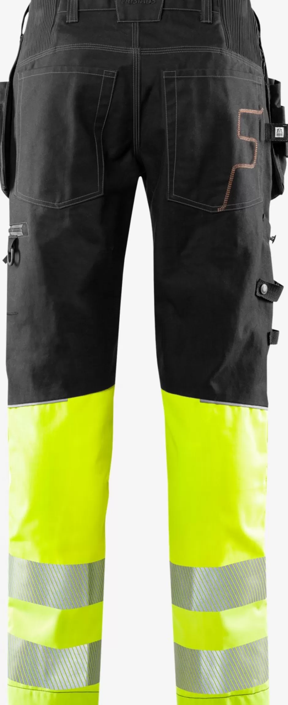 New Fristads Hi Vis Håndværker Stretch Bukser Kl.1 2608 Hi-Vis Gul/Sort - 196