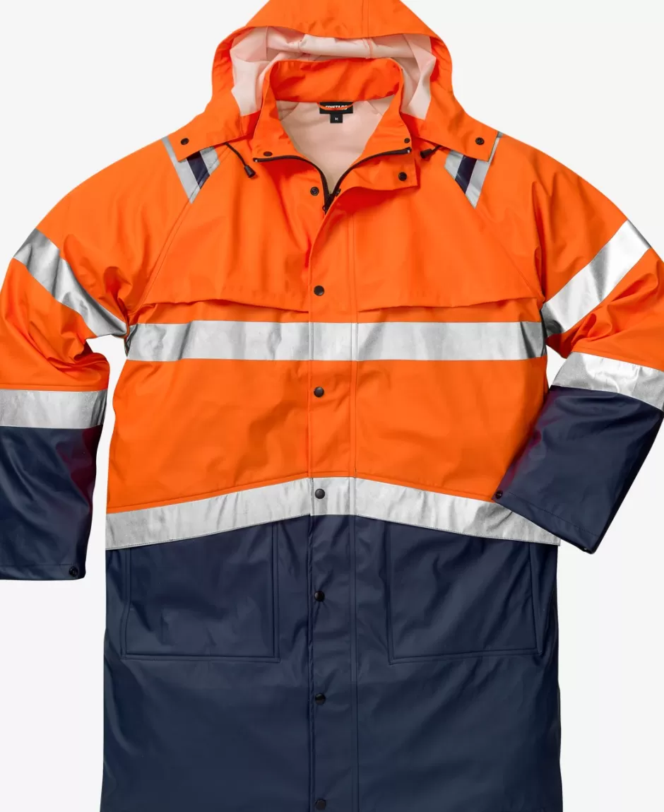 New Fristads Hi Vis Regnfrakke Kl.3 4634 Hi-Vis Orange/Marine - 271