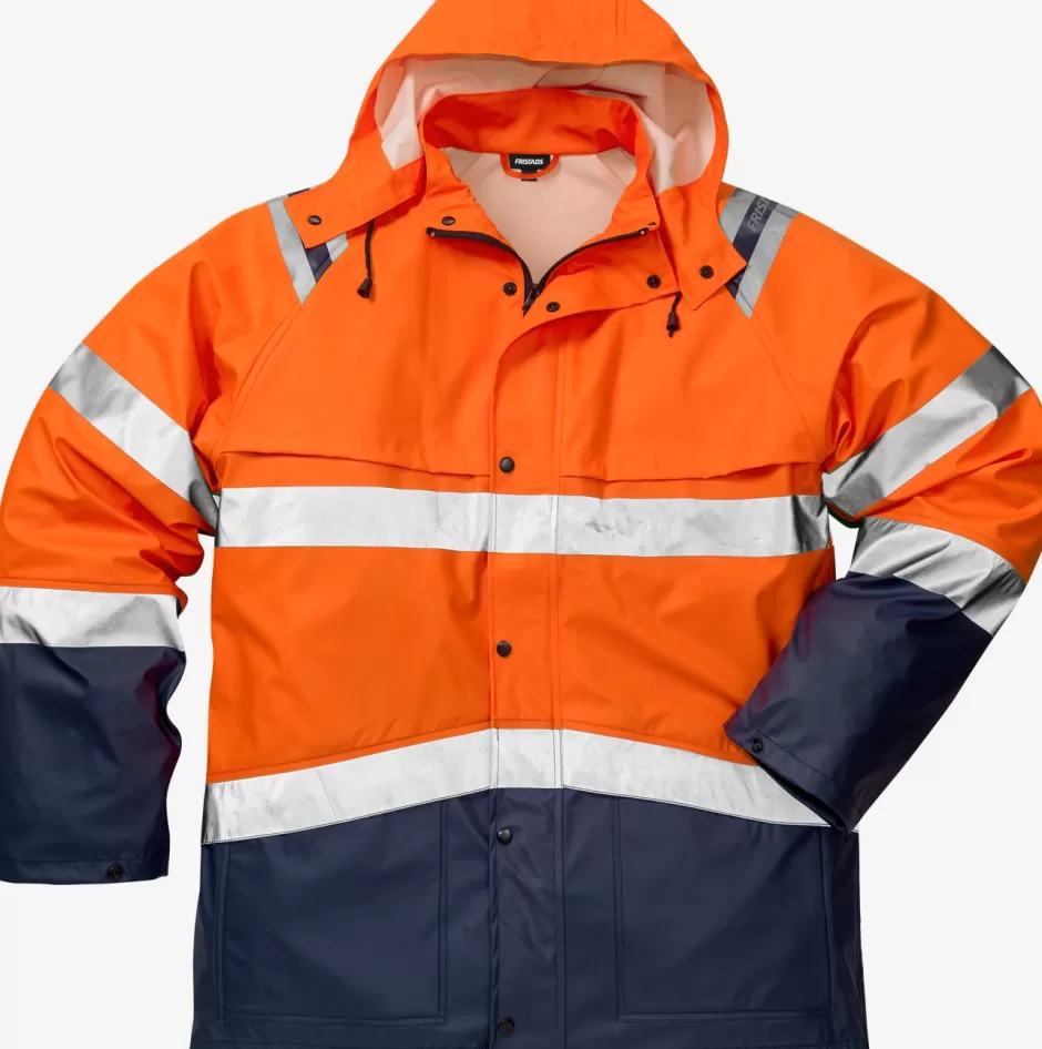 Outlet Fristads Hi Vis Regnjakke Kl.3 4624 Hi-Vis Orange/Marine - 271